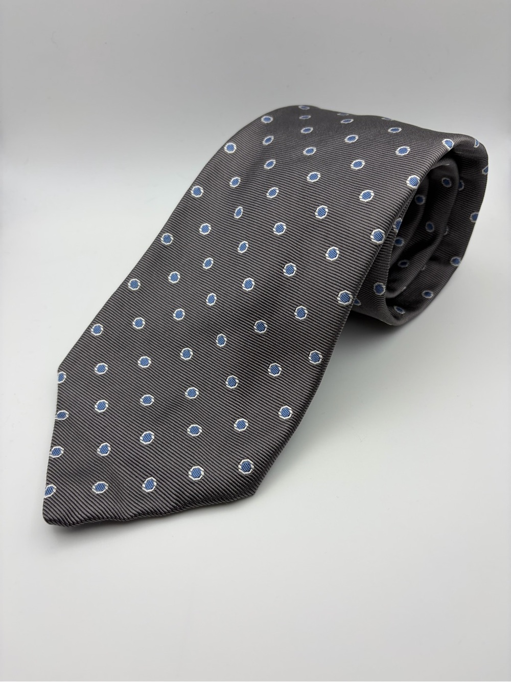 BROOKS BROTHERS Men's Neck Tie 100% Silk Gray Blue Dot Geometric Made In USA